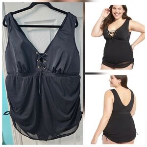 Lane Bryant 22 Black Mesh Overlay One Piece Swimsuit
